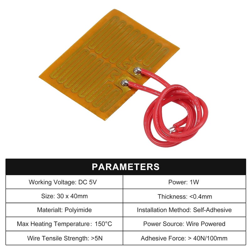 Coliao 6pcs Film Heater Plate Adhesive Pad 5V 1W 30mmx40mm PI Heating Elements Film Strip Heater Adhesive Polyimide Heater Plate - Image 3